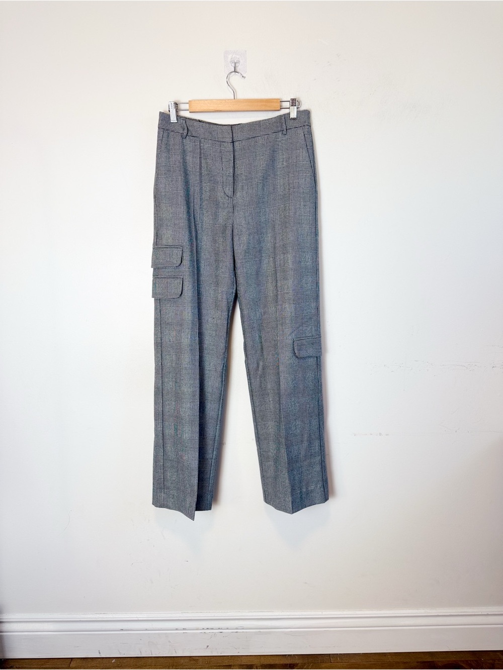 Act No1 Designer Plaid Wool Cargo Style Trouser in Grey